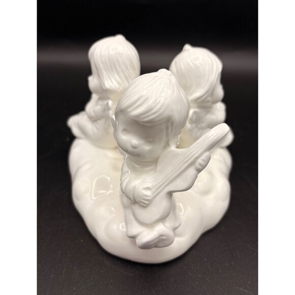 Vintage White Porcelain Angel Trio Candlestick Candle Holder Christmas Colonia - Picture 3 of 8